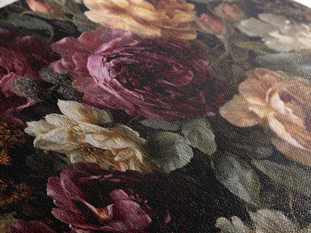 Dark Floral Wallpaper Pattern Framed Canvas Print, Gothic Art, Canvas Painting, Living Room Decor, Gothic, Fine Art Print, GOT-3x2-65