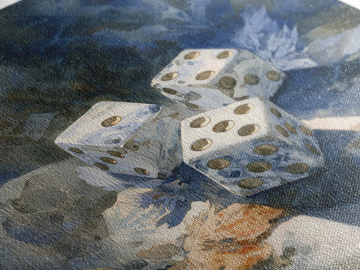 Tabletop Dice Rolling Through Dramatic Light Canvas Print, Game Room Art, Girly Wall Art, Game Room Decor, Fine Art, Play, GRA-1x1-17