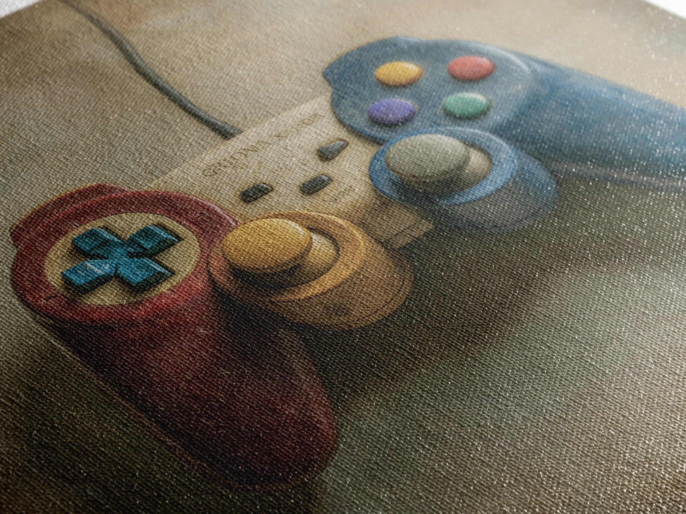 Old School Game Controller Framed Canvas Print, Game Room Art, Living Room Art, Game Room Decor, Watercolor Art, Play, GRA-1x1-6