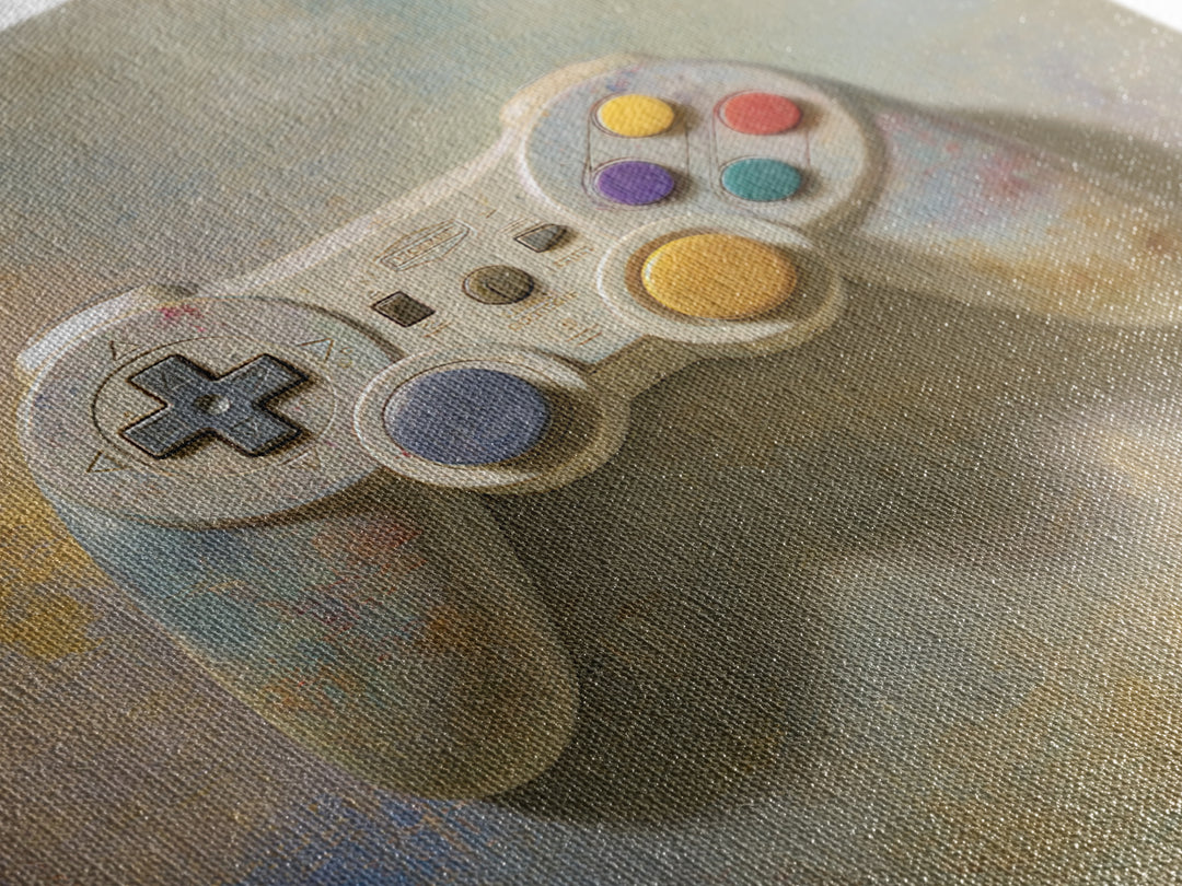 Old School Game Controller Framed Canvas Print, Game Room Art, Gallery Decor, Game Room Decor, Fine Art, Play, Contemporary Art, GRA-1x1-78