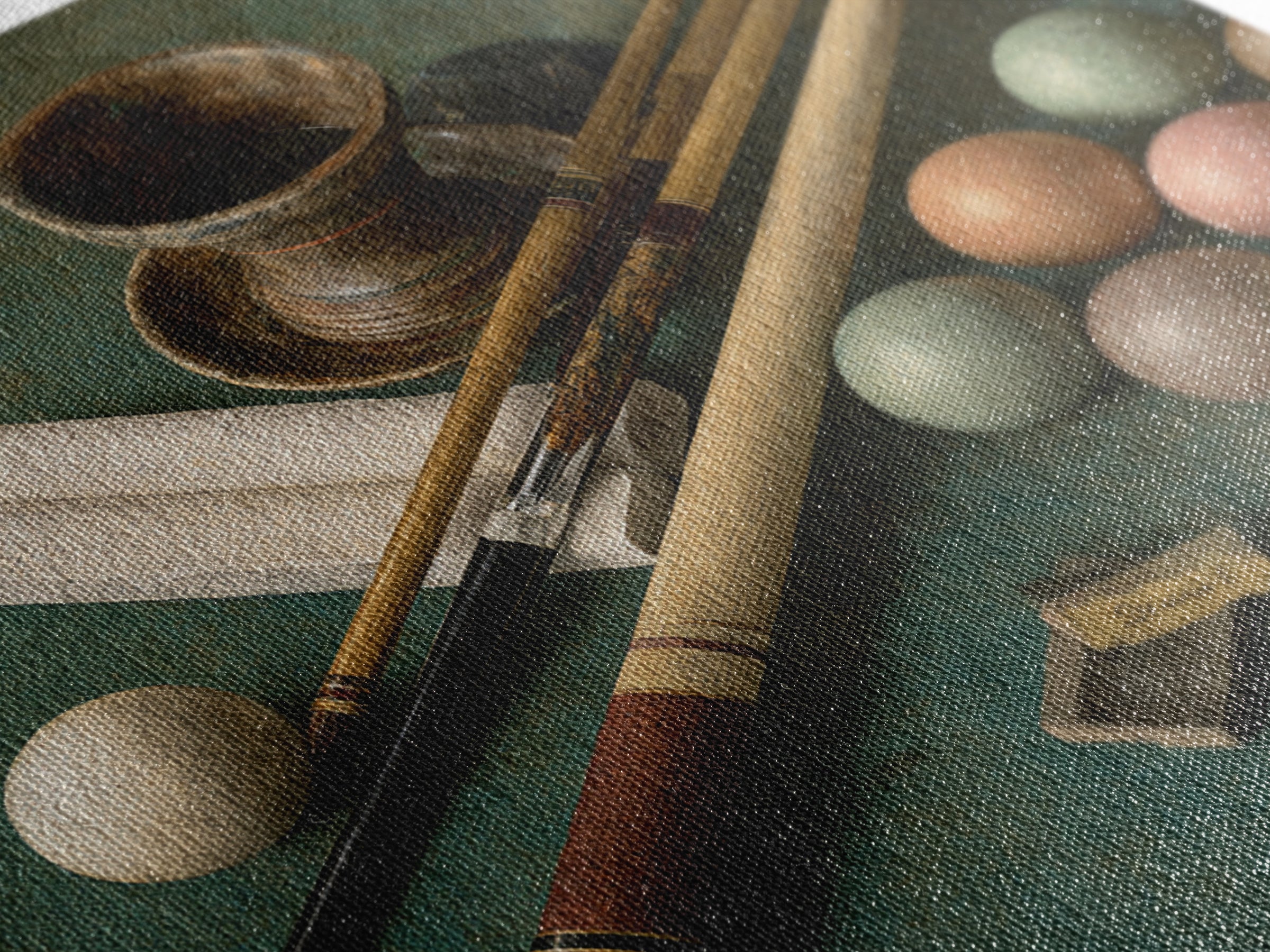Pool Cue and Chalk on Green Felt Canvas Print, Game Room Art, Neutral Decor, Game Room Decor, Oil Painting, Play, Wall Art, GRA-1x1-82