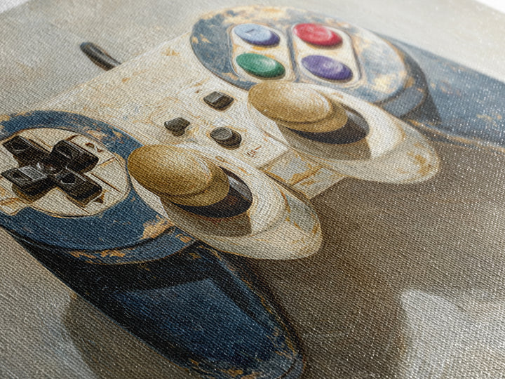 Old School Game Controller Framed Canvas Print, Game Room Art, Minimalist Decor, Game Room Decor, Play, Modern Wall Art, GRA-2x1-50