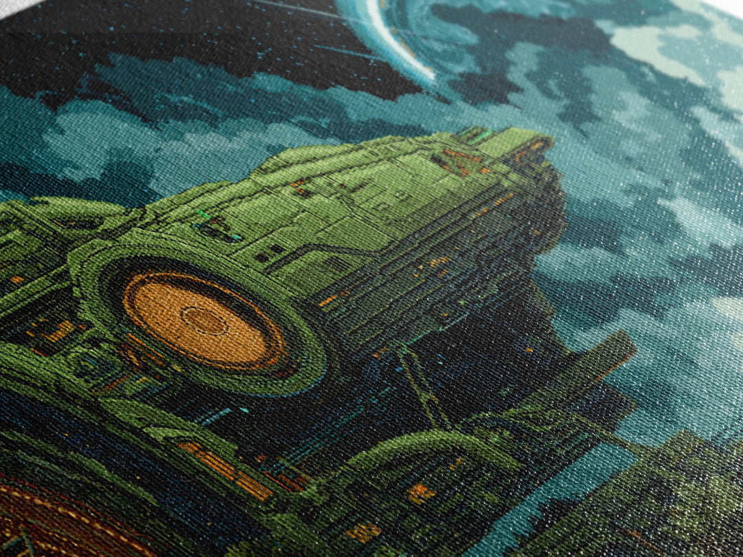 Arcade Spaceship Pixel Art Scene Canvas Print, Game Room Art, African American Art, Game Room Decor, Play, Kids Room Wall Art, GRA-2x1-63