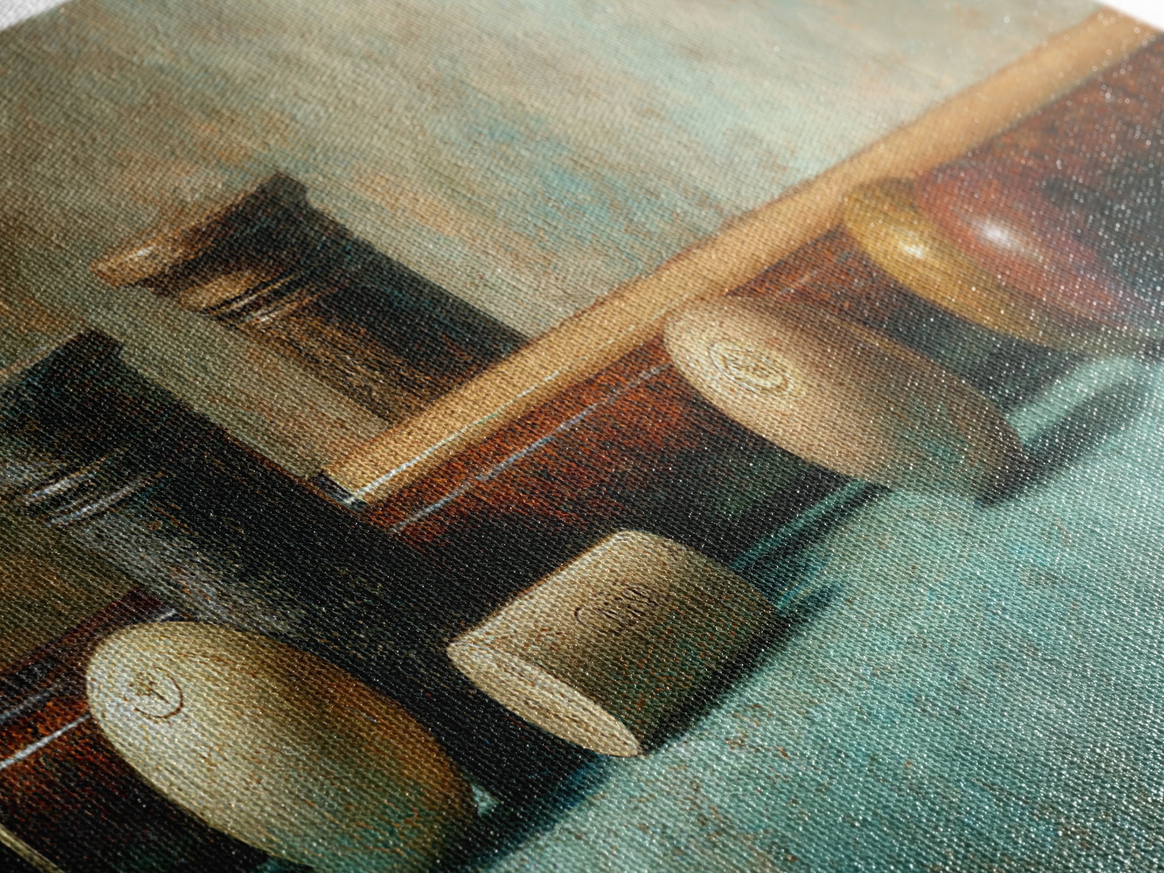 Pool Cue and Chalk on Green Felt Canvas Print, Game Room Art, Contemporary Art, Game Room Decor, Play, Bedroom Wall Art, GRA-2x1-78