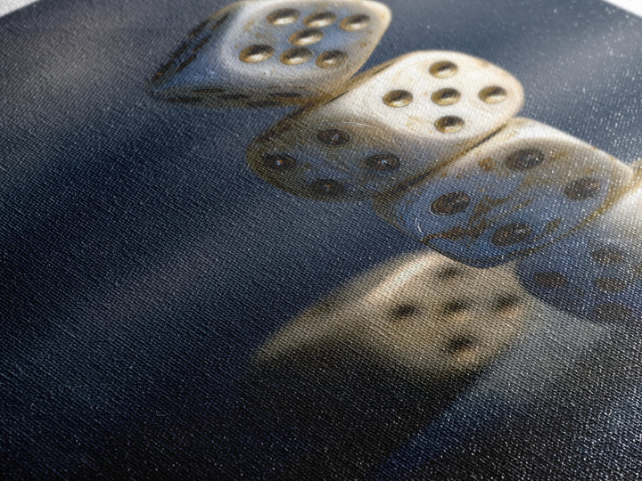 Tabletop Dice Rolling Through Dramatic Light Canvas Print, Game Room Art, Canvas Wall Art, Game Room Decor, Fine Art, Play, GRA-2x3-49