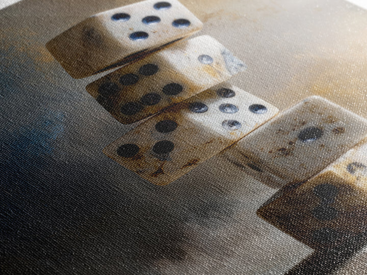 Tabletop Dice Rolling Through Dramatic Light Framed Canvas Print, Game Room Art, Canvas Print, Game Room Decor, Fine Art, Play, GRA-2x3-97