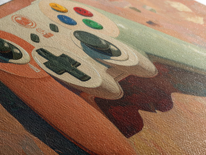Old School Game Controller Canvas Print, Game Room Art, Art Print, Game Room Decor, Oil Painting, Play, Canvas Art, Black Art, GRA-3x1-70