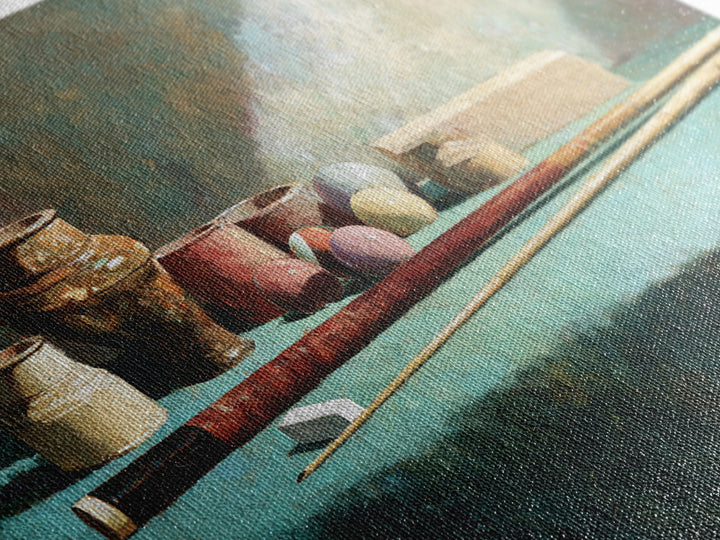 Pool Cue and Chalk on Green Felt Framed Canvas Print, Game Room Art, Canvas Art, Game Room Decor, Play, Living Room Art, GRA-3x2-14