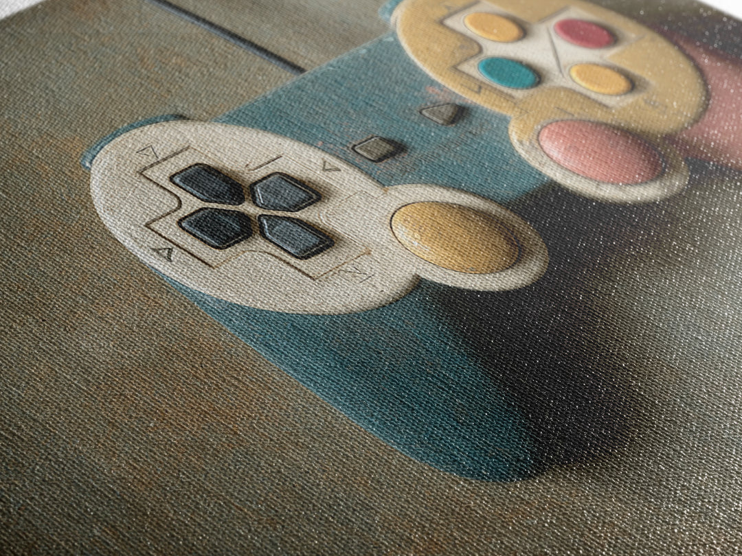 Old School Game Controller Framed Canvas Print, Game Room Art, Unique Home Decor, Game Room Decor, Oil Painting, Play, GRA-3x2-82