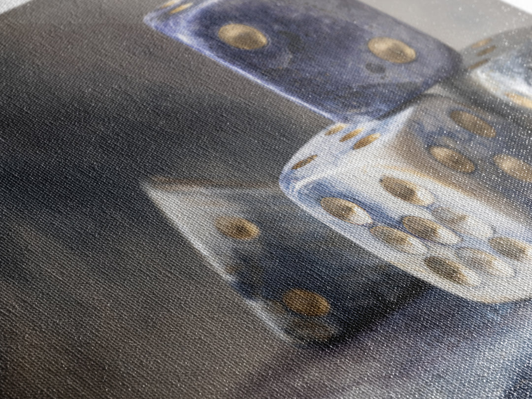 Tabletop Dice Rolling Through Dramatic Light Canvas Print, Game Room Art, Retro Art, Game Room Decor, Fine Art, Play, GRA-3x2-93