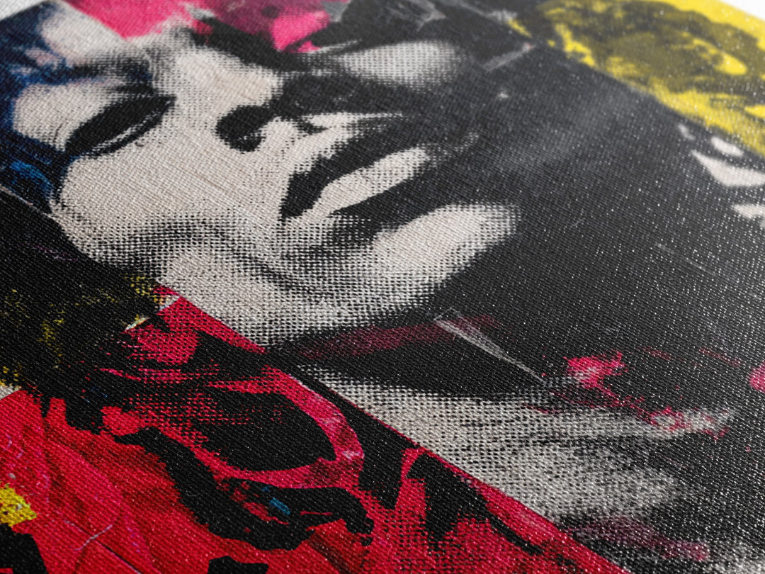 Stencil Portrait with Red and Black Contrast Framed Canvas Print, Graffiti Art, Art, Living Room Decor, Fine Art, Street, GRF-1x1-12