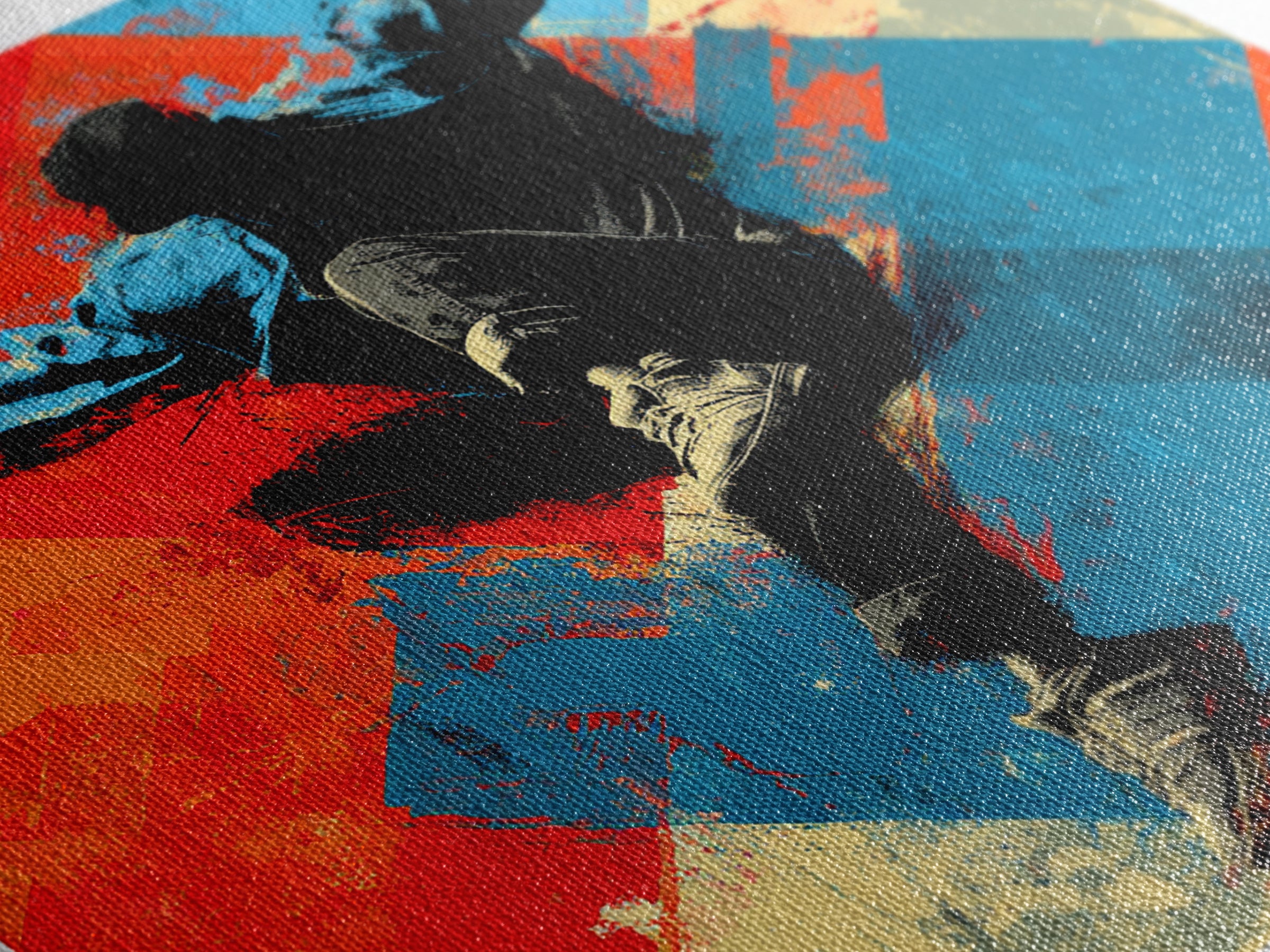 Breakdancer Silhouette over Bright Paint Splashes Framed Canvas Print, Graffiti Art, 3d Wall Art, Living Room Decor, Street, GRF-1x1-2