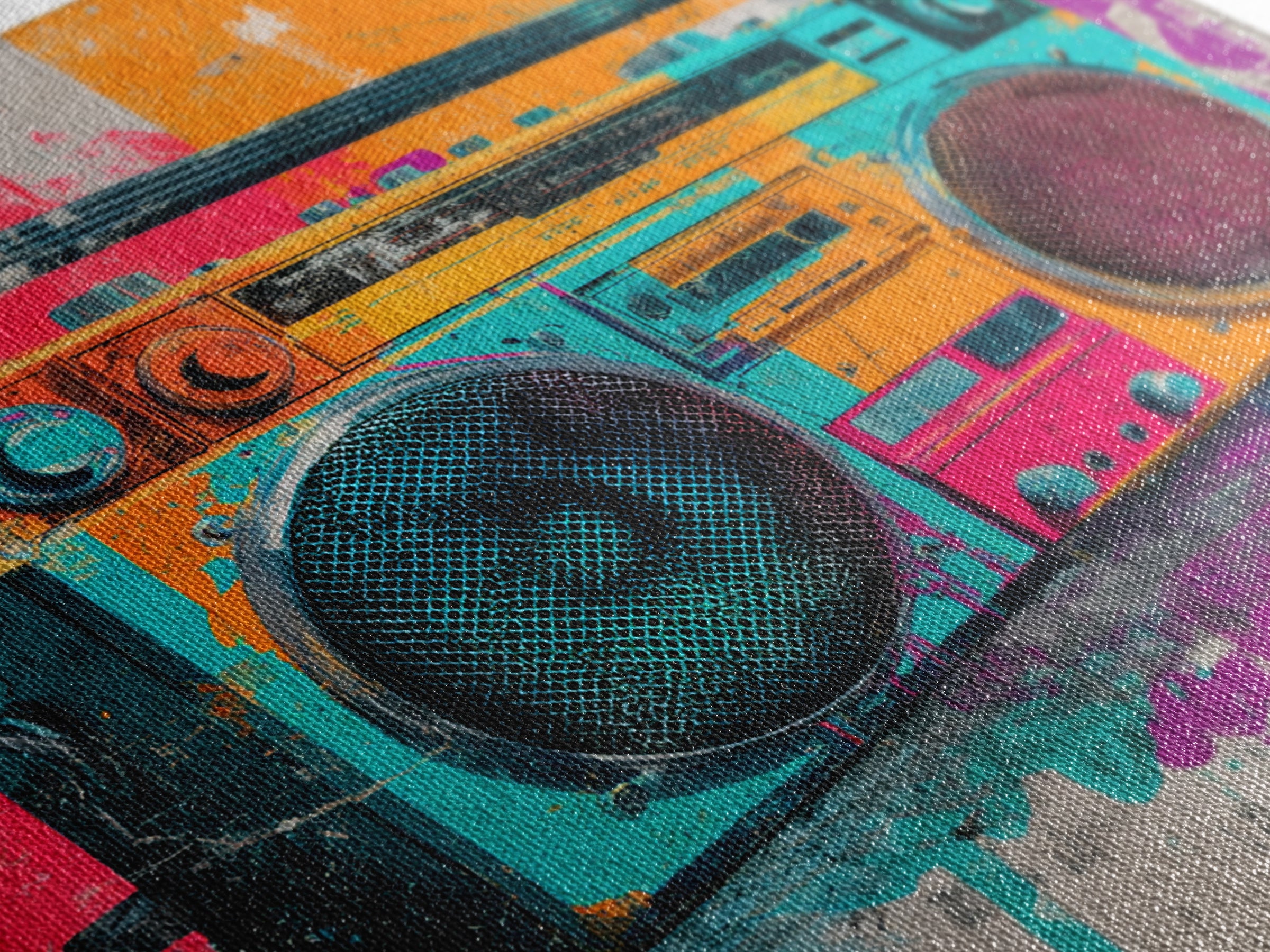 Boombox and Cassette Tape Framed Canvas Print, Graffiti Art, Gallery Decor, Living Room Decor, Fine Art, Street, Wall Art, GRF-1x1-38