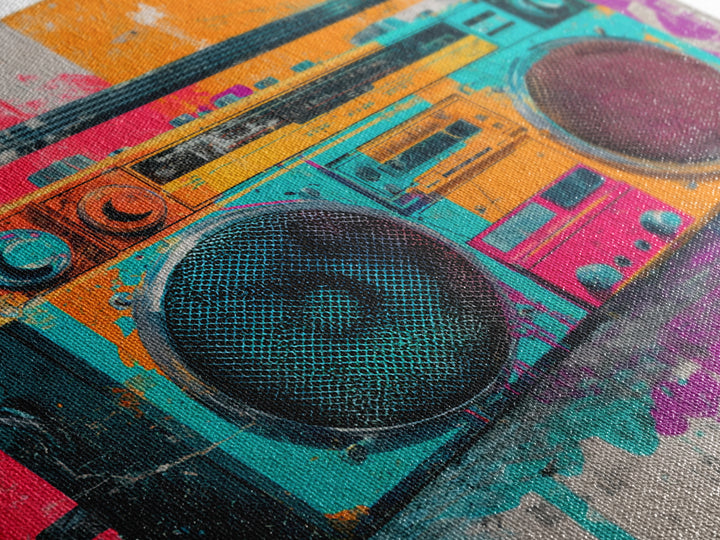Boombox and Cassette Tape Framed Canvas Print, Graffiti Art, Gallery Decor, Living Room Decor, Fine Art, Street, Wall Art, GRF-1x1-38