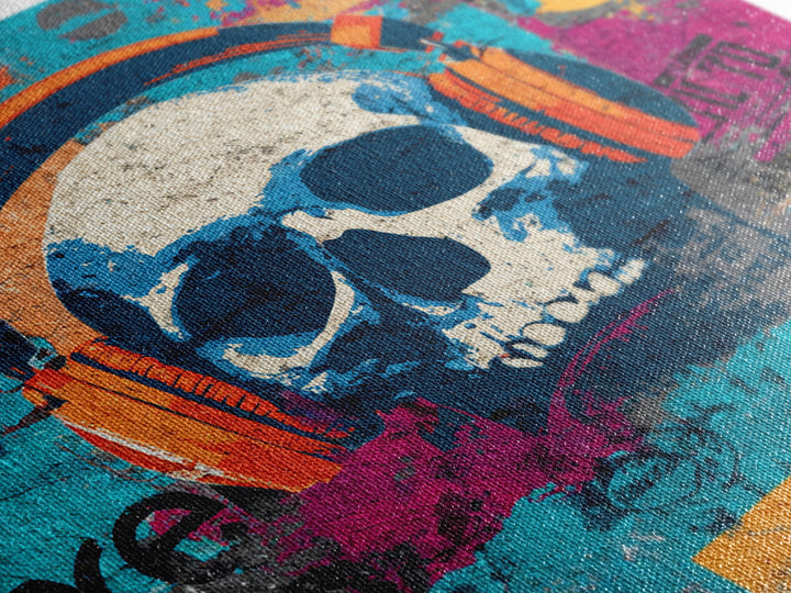 Skull and Headphones Mural Composition Framed Canvas Print, Graffiti Art, Abstract Art, Living Room Decor, Fine Art, Street, GRF-1x1-47
