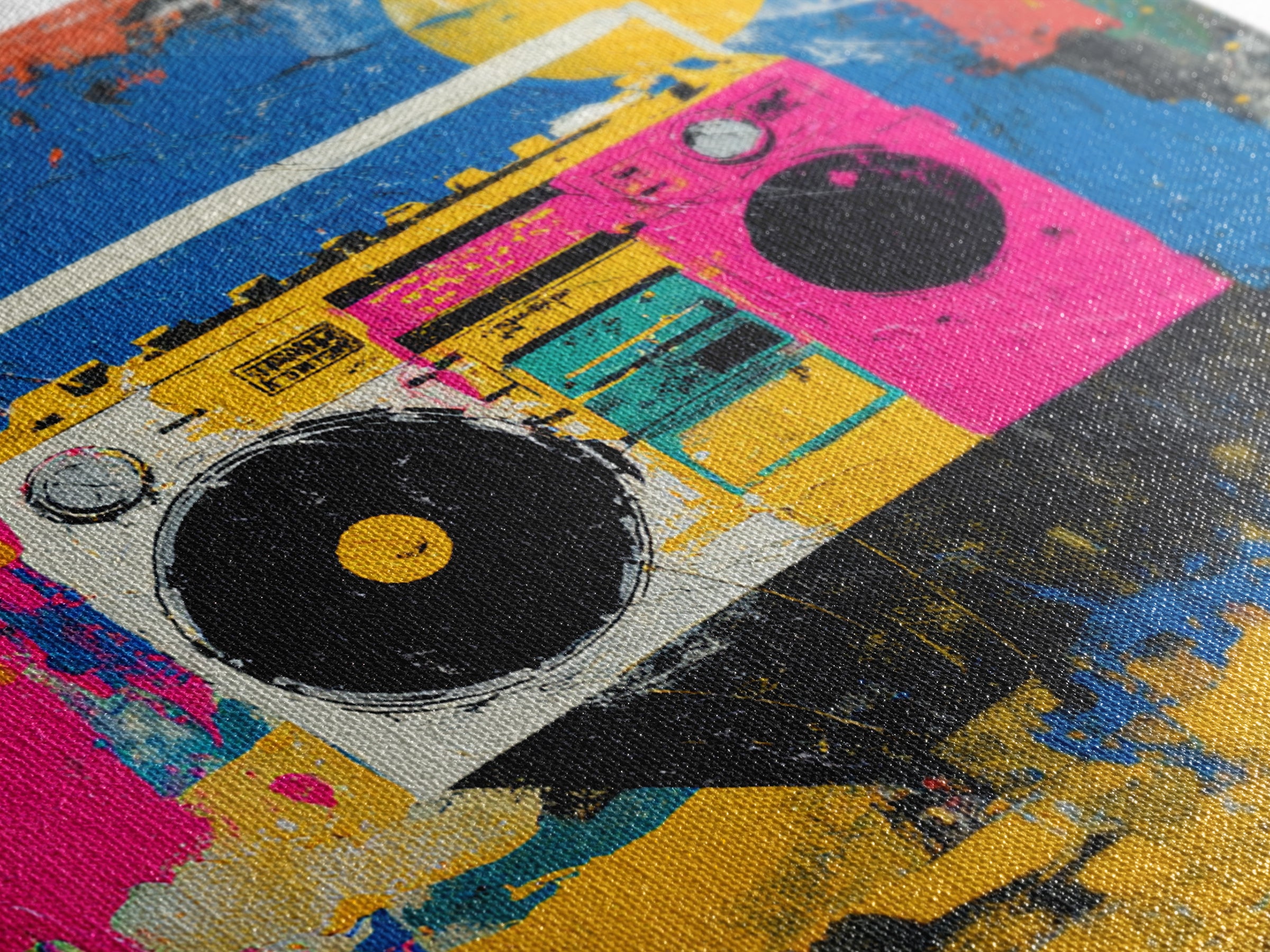 Boombox and Cassette Tape Framed Canvas Print, Graffiti Art, Gallery Decor, Living Room Decor, Fine Art, Street, Wall Art, GRF-1x1-62