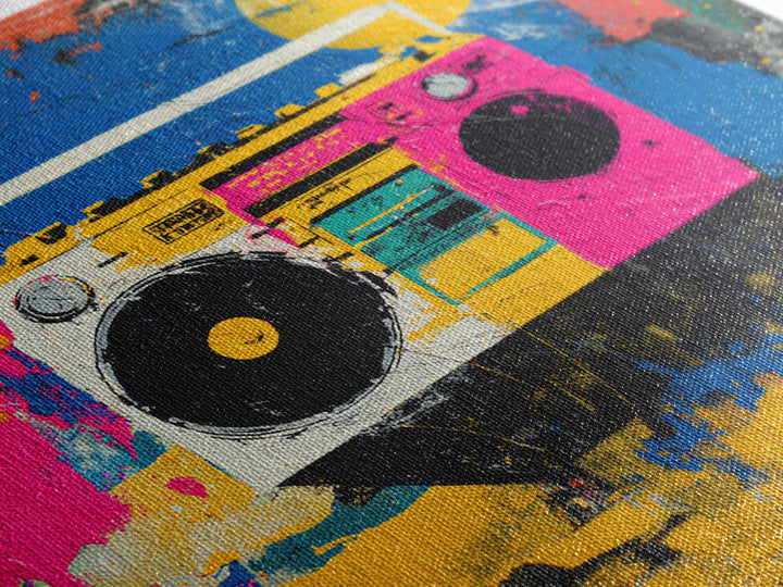 Boombox and Cassette Tape Framed Canvas Print, Graffiti Art, Gallery Decor, Living Room Decor, Fine Art, Street, Wall Art, GRF-1x1-62