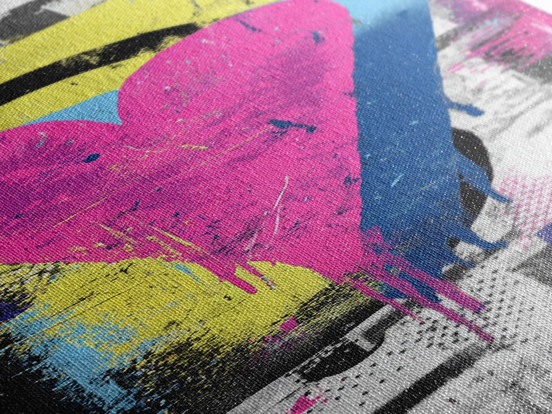 Neon Heart Painted on Cracked Concrete Texture Canvas Print, Graffiti Art, Luxury Decor, Living Room Decor, Street, GRF-1x3-66