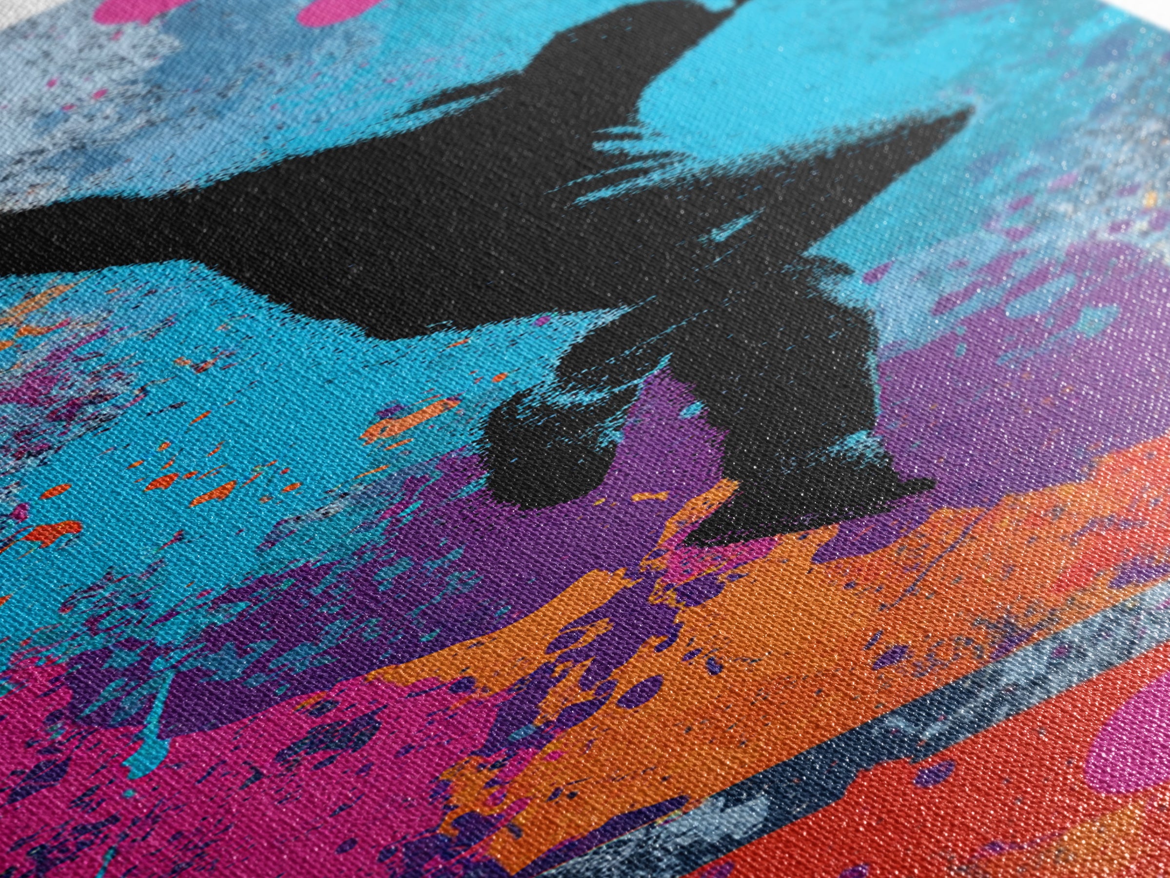 Breakdancer Silhouette over Bright Paint Splashes Canvas Print, Graffiti Art, Contemporary Art, Living Room Decor, Street, GRF-1x3-86