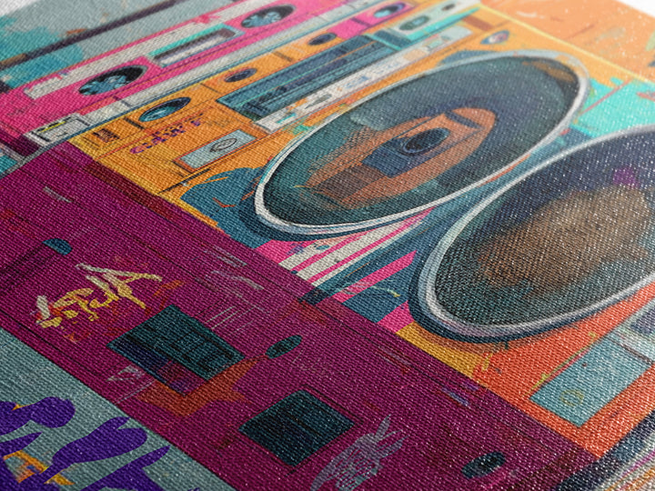 Boombox and Cassette Tape Canvas Print, Graffiti Art, Textured Painting, Living Room Decor, Fine Art, Street, Outdoor Decor, GRF-1x3-98