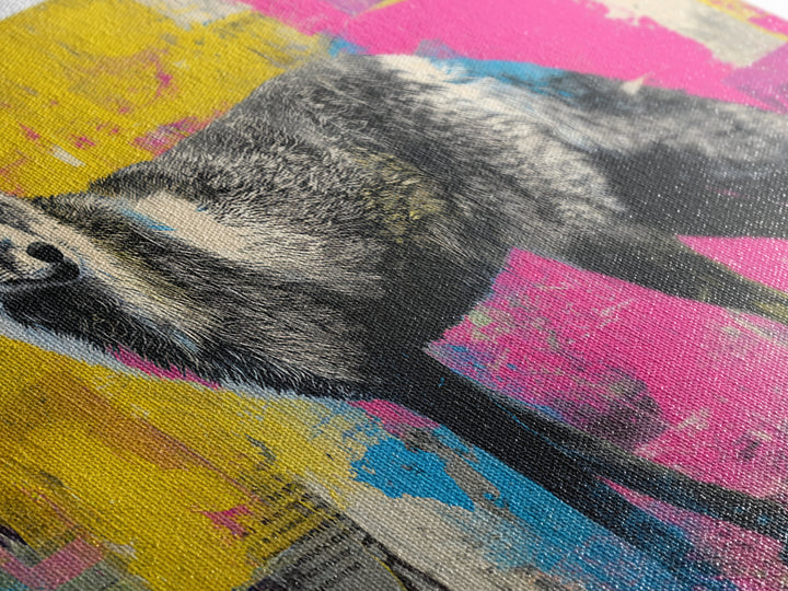 Urban Fox with Layered Sticker Collage Framed Canvas Print, Graffiti Art, Painting, Living Room Decor, Fine Art, Street, GRF-2x1-37