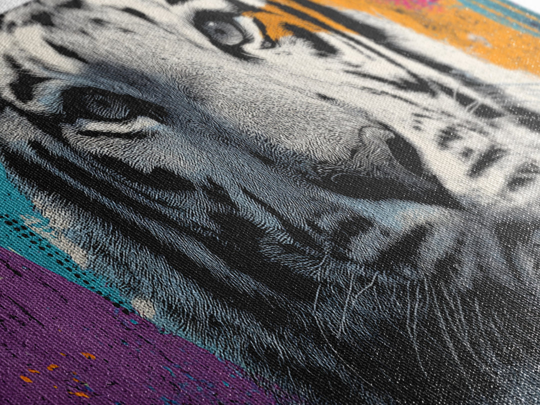 Urban Tiger Portrait Framed Canvas Print, Graffiti Art, Neutral Decor, Living Room Decor, Fine Art, Street, Home Decor, GRF-2x1-95