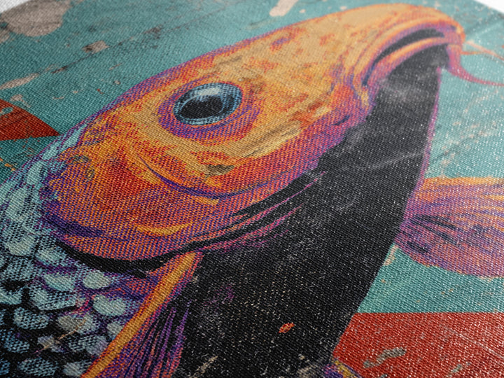 Spray Painted Koi Fish on Brick Texture Framed Canvas Print, Graffiti Art, Living Room Decor, Watercolor Art, Street, GRF-2x3-48