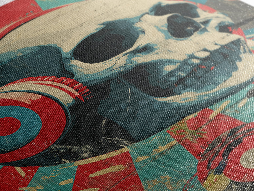 Skull and Headphones Mural Composition Framed Canvas Print, Graffiti Art, Wall Hangings, Living Room Decor, Fine Art, Street, GRF-2x3-55