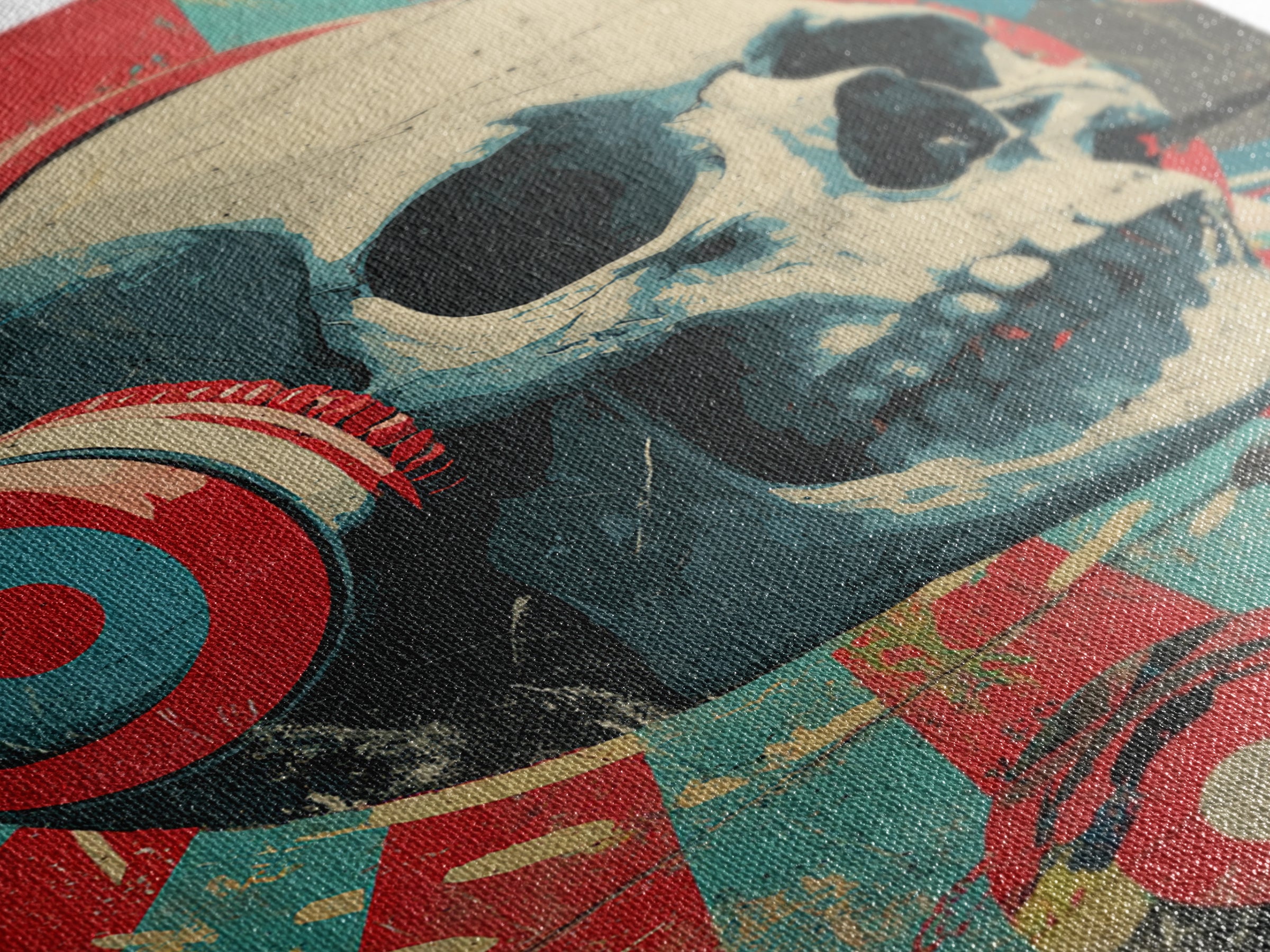 Skull and Headphones Mural Composition Framed Canvas Print, Graffiti Art, Wall Hangings, Living Room Decor, Fine Art, Street, GRF-2x3-55
