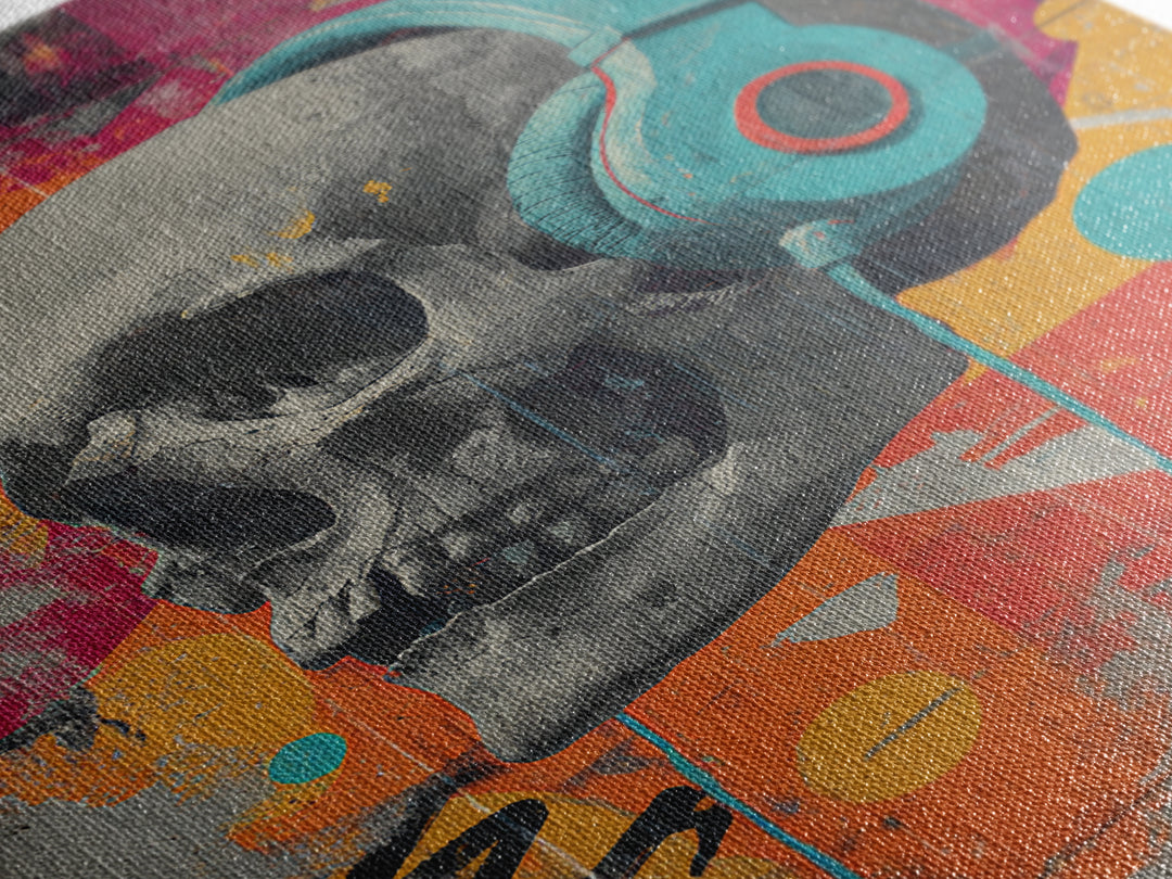 Skull and Headphones Mural Composition Canvas Print, Graffiti Art, Art Deco, Living Room Decor, Street, Wall Sculpture, GRF-2x3-79