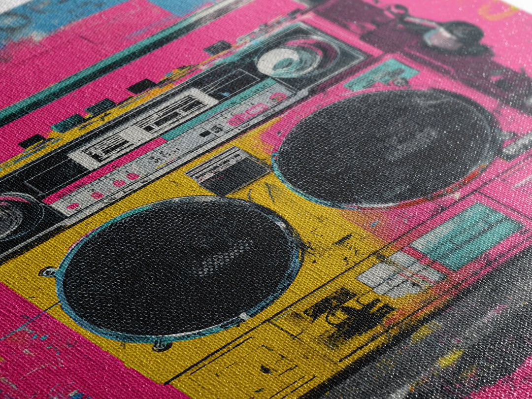 Boombox and Cassette Tape Framed Canvas Print, Graffiti Art, Art Deco, Living Room Decor, Fine Art, Street, Wall Sculpture, GRF-2x3-94