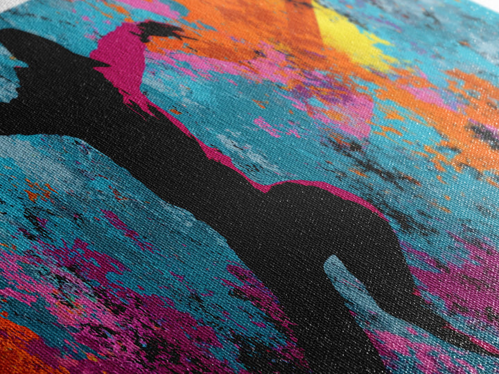 Breakdancer Silhouette over Bright Paint Splashes Canvas Print, Graffiti Art, Framed Art, Living Room Decor, Fine Art, Street, GRF-3x1-42