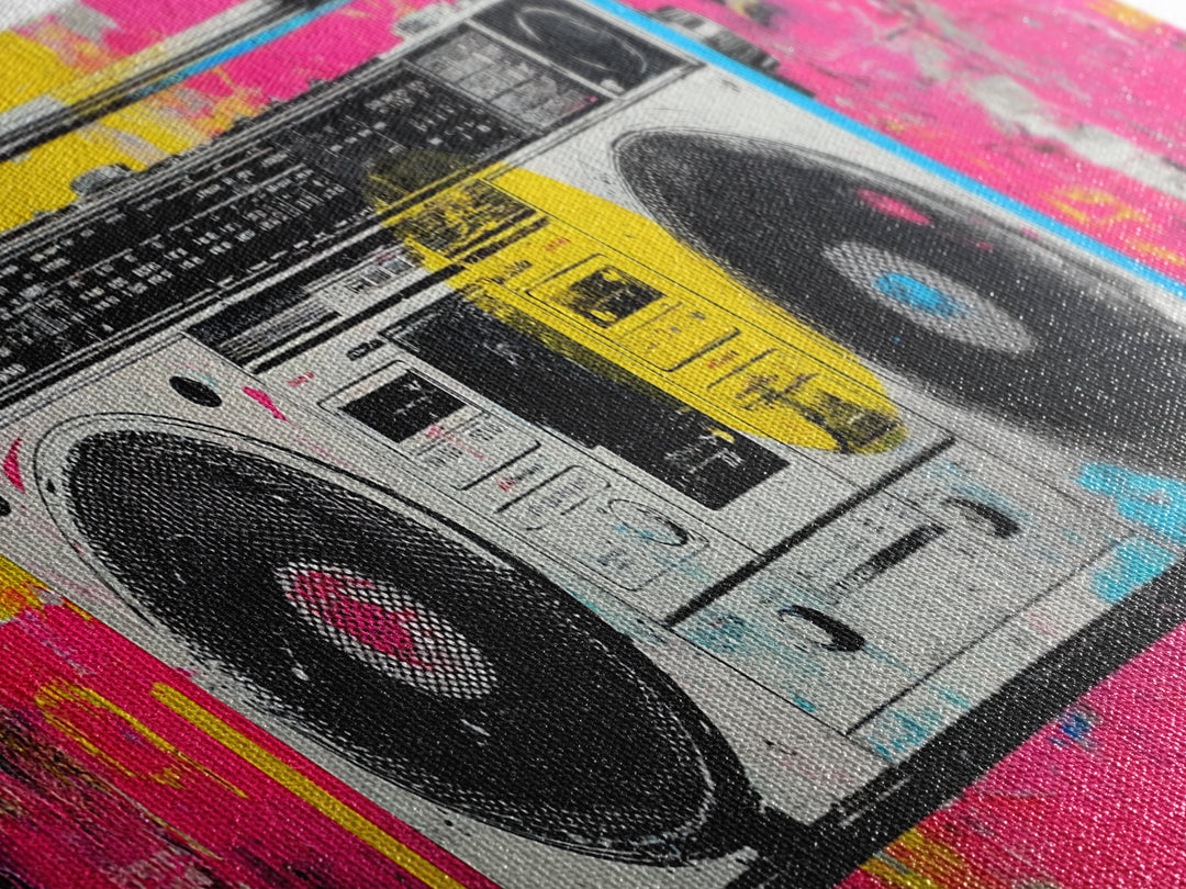 Boombox and Cassette Tape Canvas Print, Graffiti Art, Wall Hangings, Living Room Decor, Fine Art, Street, Digital Print, GRF-3x1-78