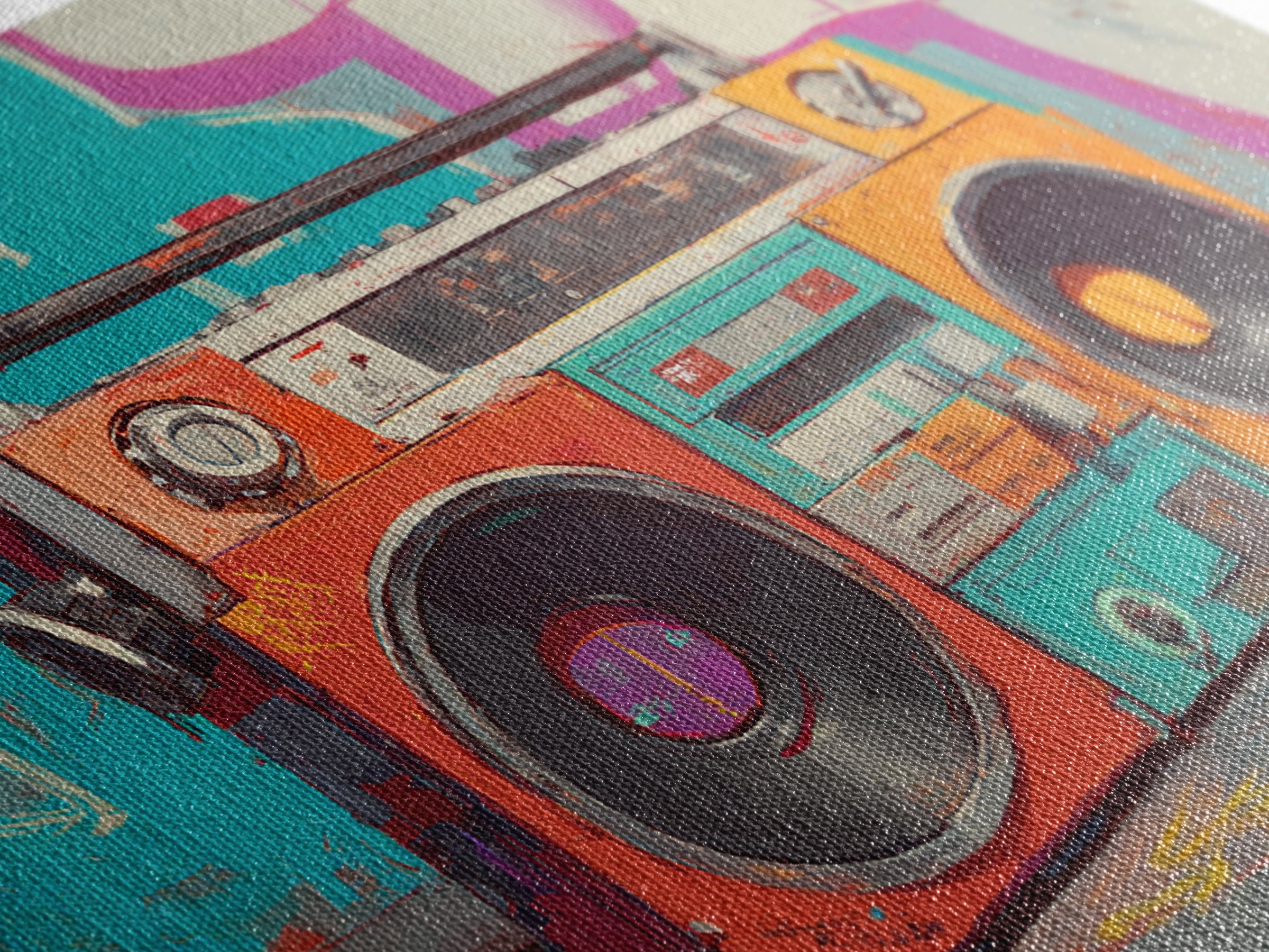 Boombox and Cassette Tape Canvas Print, Graffiti Art, Framed Art, Living Room Decor, Fine Art, Street, Neutral Decor, GRF-3x2-42