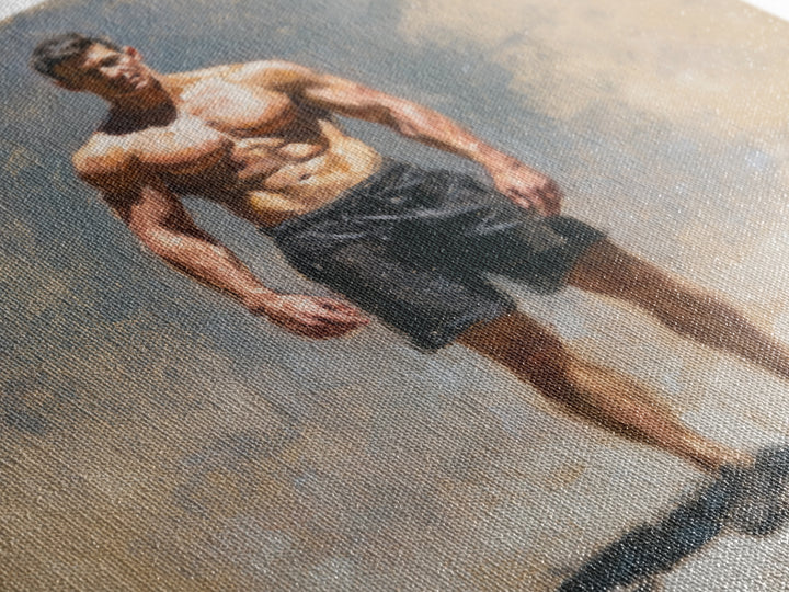 Bodybuilder Pose Rendered Framed Canvas Print, Gym Art, Living Room Decor, Gym Decor, Oil Painting, Strength, Sports Poster, GYM-1x1-28