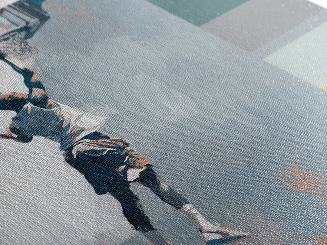 Basketball Player Dunking Through Bold Color Canvas Print, Gym Art, Speakeasy Art, Gym Decor, Oil Painting, Strength, GYM-1x1-30