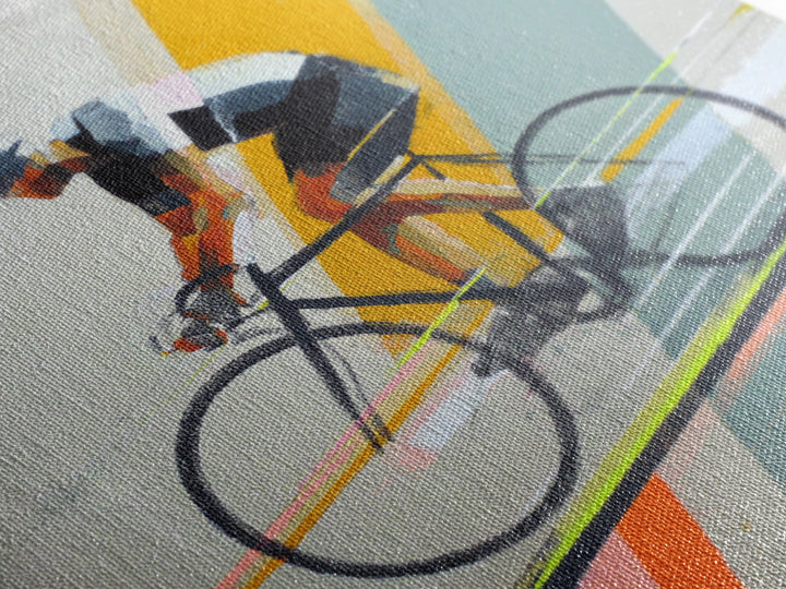Cyclist Racing Through Neon Speed Lines Framed Canvas Print, Gym Art, Gallery Decor, Gym Decor, Fine Art, Strength, Wall Art, GYM-1x1-38