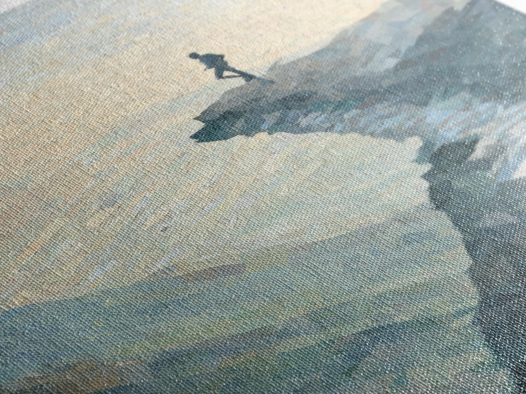 Runner on Mountain Ridge at Sunrise Framed Canvas Print, Gym Art, Sports Decor, Gym Decor, Oil Painting, Strength, GYM-2x3-68