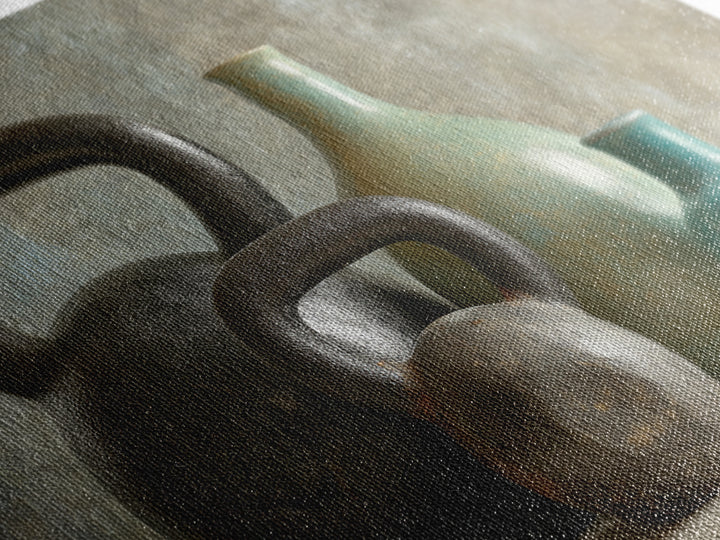 Kettlebell Still Life Canvas Print, Gym Art, Speakeasy Art, Gym Decor, Oil Painting, Strength, Minimalist Decor, GYM-3x2-37