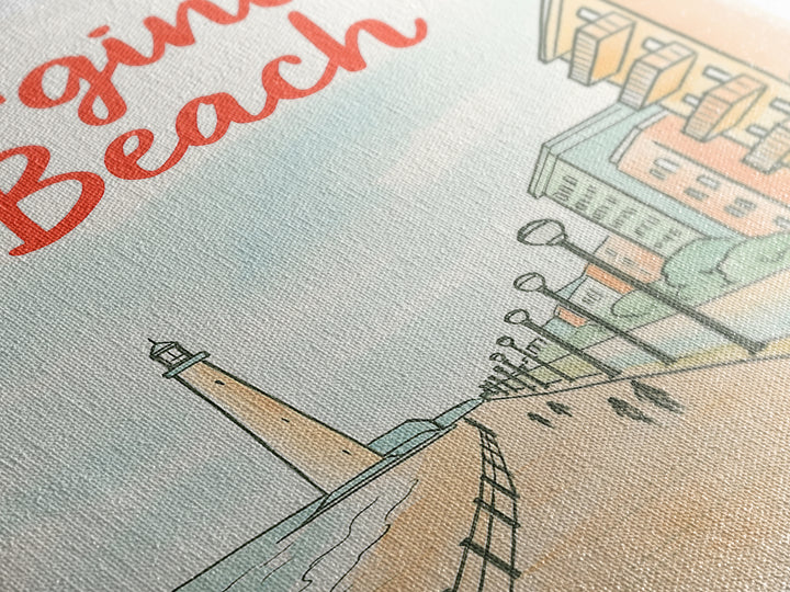 Virginia Beach Travel Poster, Canvas Print, Soft Sketch Travel Art, Virginia Beach Travel Art, Travel Poster Set, City Art Print