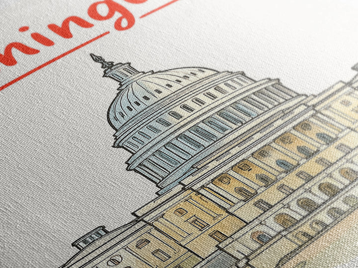Washington Travel Poster, Framed Canvas Print, Soft Sketch Travel Art, Washington Poster Print, Travel Poster Art, City Illustration