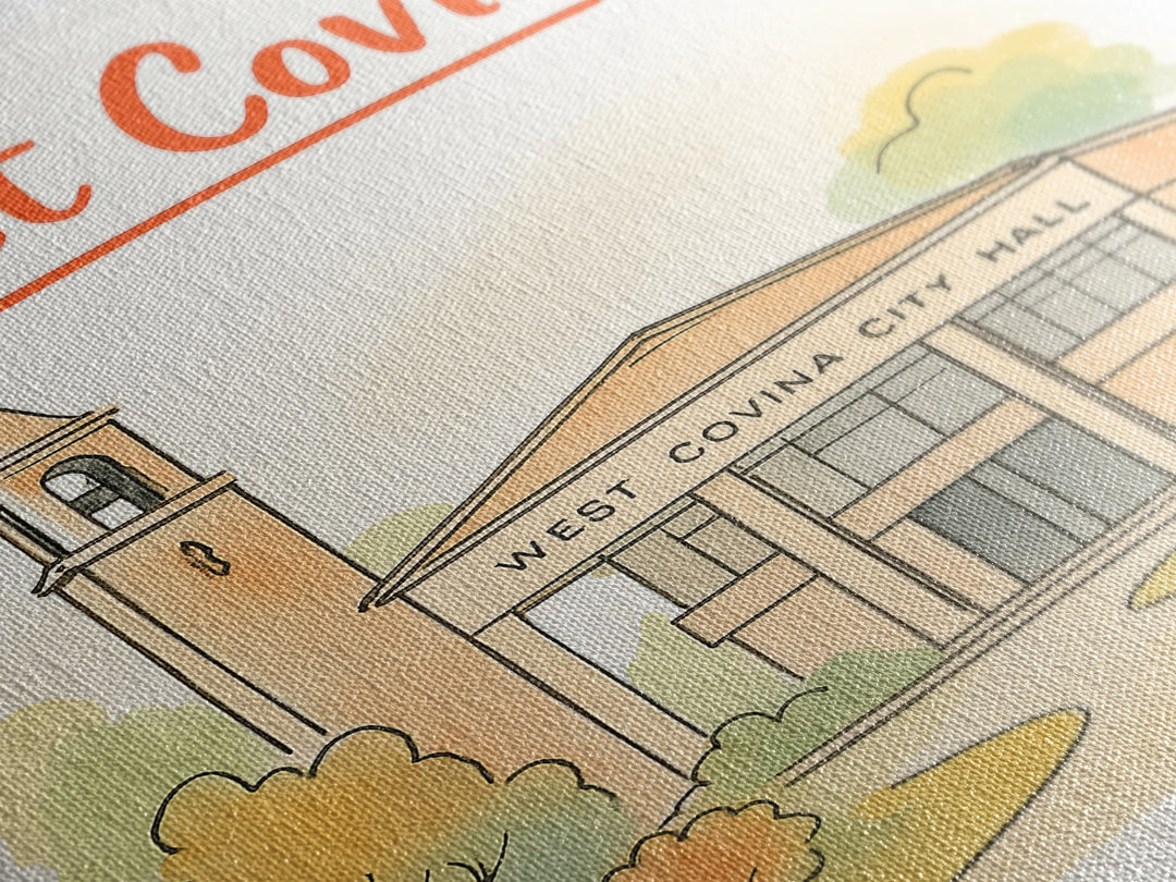 West Covina California Travel Poster, Canvas Print, Illustrated City Wall Art, West Covina Travel Art, Travel Art Print, Travel Poster Set