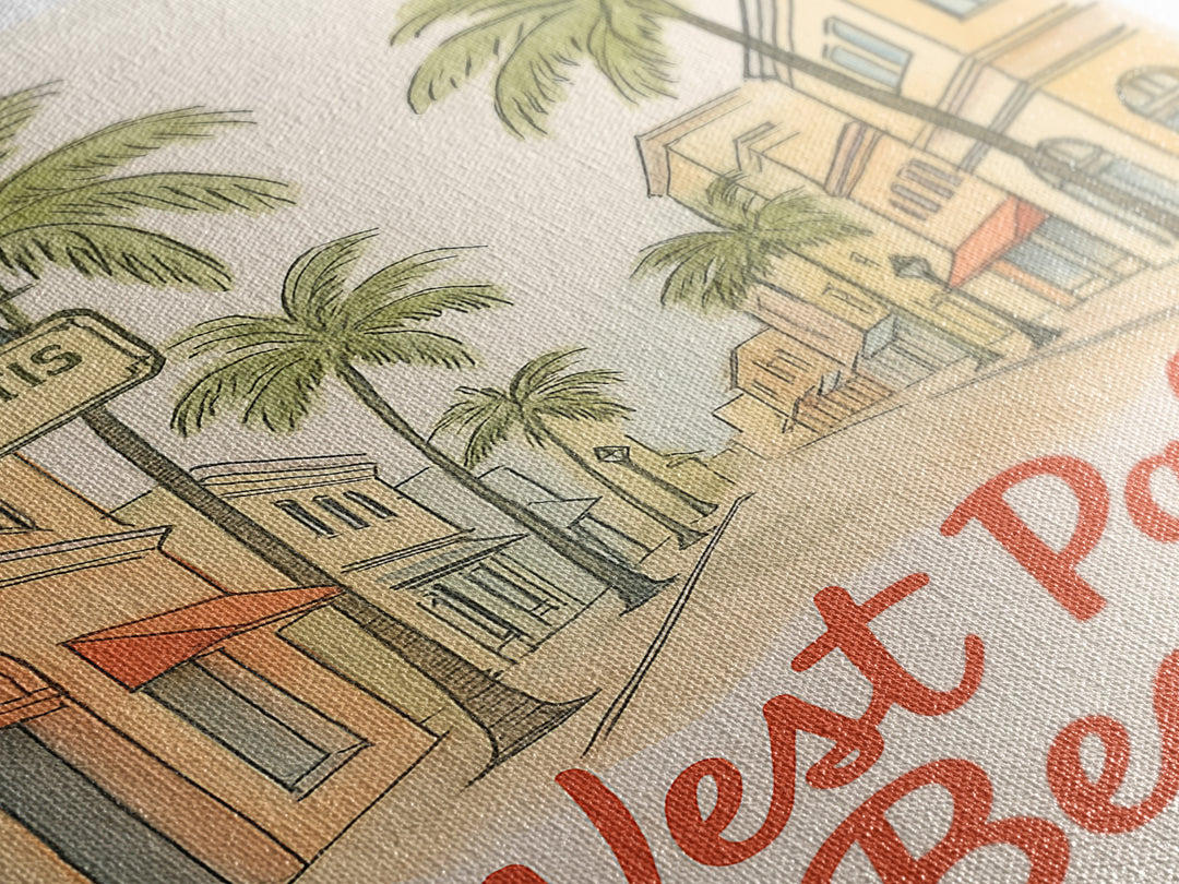 West Palm Beach Florida Travel Poster, Canvas Print, Soft Sketch Travel Art, West Palm Beach Poster Print, Poster Art, Travel Poster Set