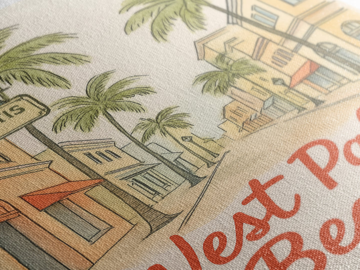 West Palm Beach Florida Travel Poster, Canvas Print, Soft Sketch Travel Art, West Palm Beach Poster Print, Poster Art, Travel Poster Set