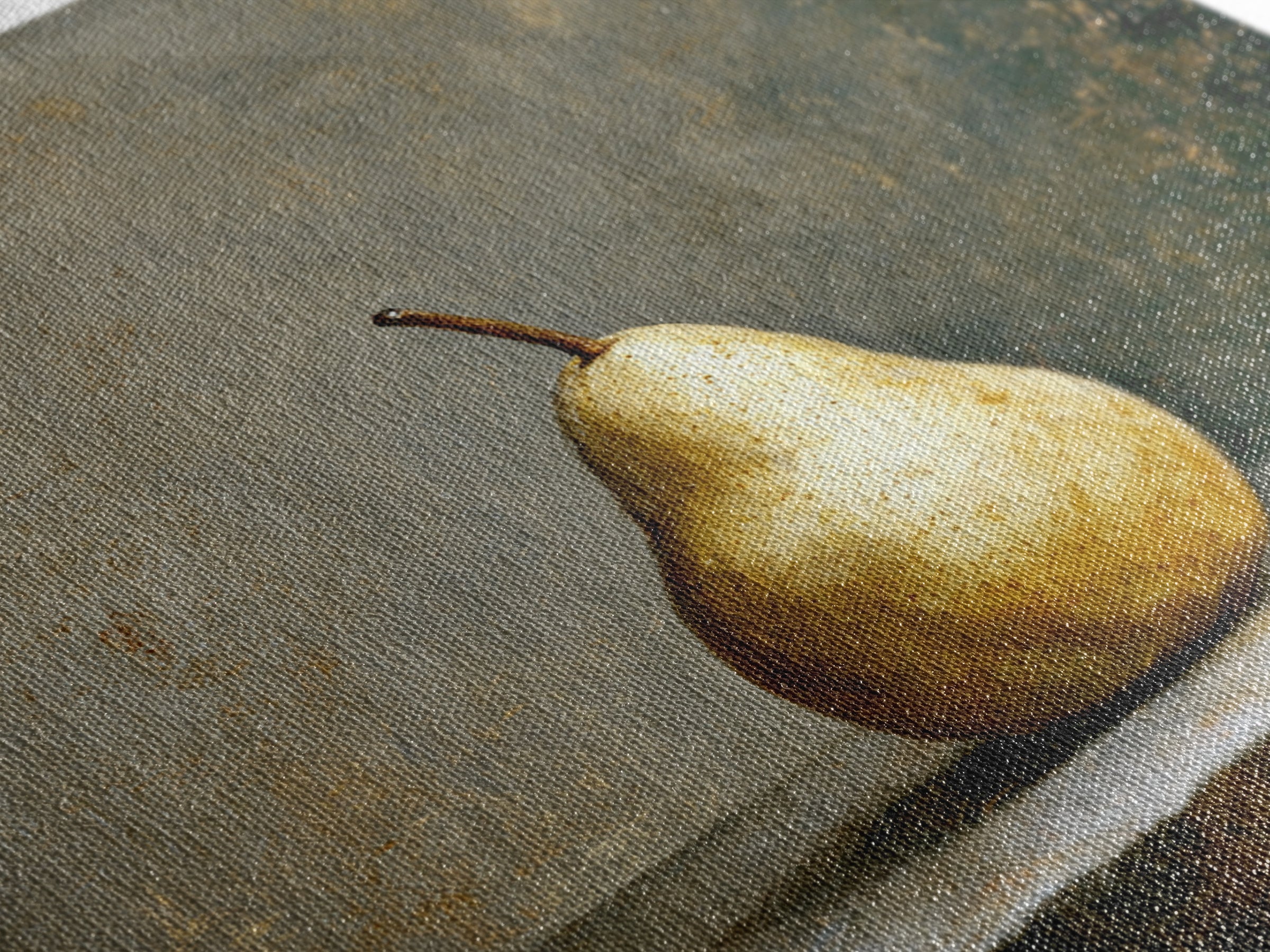 Elegant Pear Still Life on Linen Framed Canvas Print, Hotel Art, Wall Art, Hotel Decor, Abstract Art, Boutique, Framed Art, HOT-1x1-93