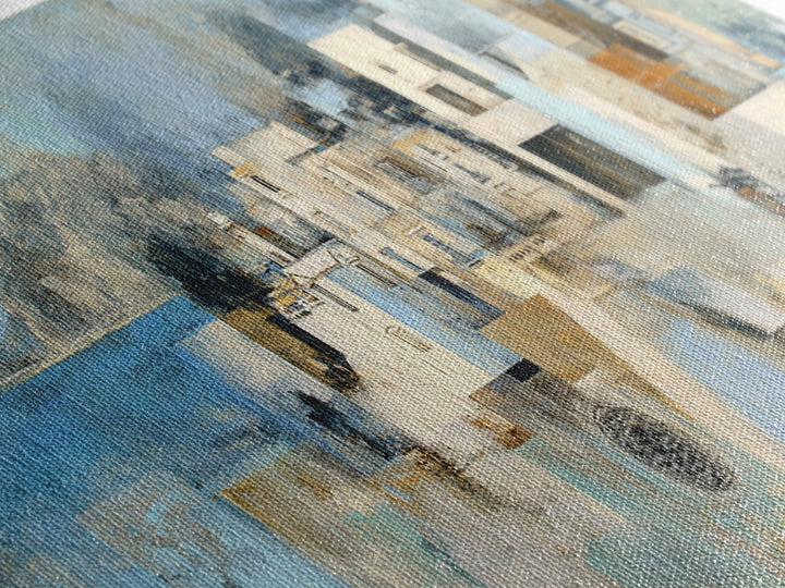 Mediterranean Terrace View Focused on Sea and Framed Canvas Print, Hotel Art, Textured Painting, Hotel Decor, Boutique, HOT-3x1-27
