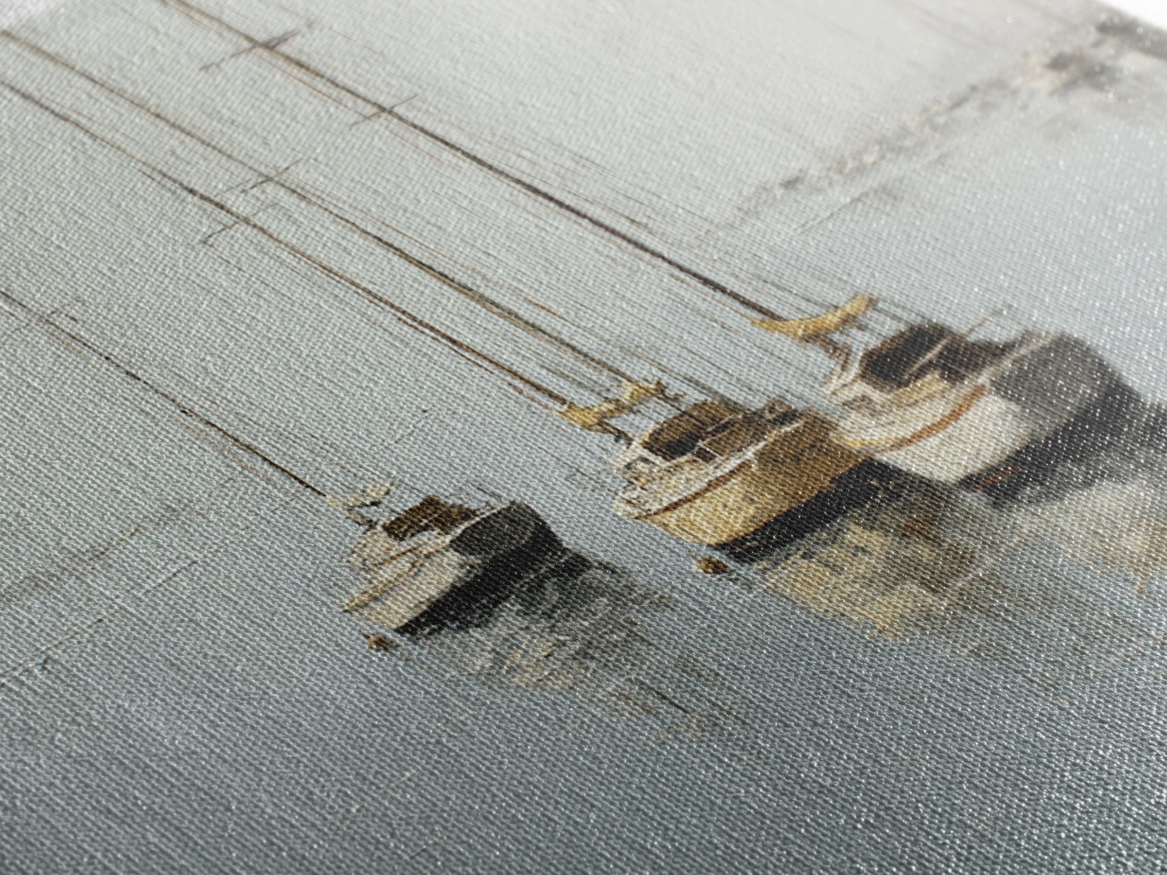 Quiet Harbor with Sailboats at Dawn Framed Canvas Print, Hotel Art, Coastal Wall Art, Hotel Decor, Oil Painting, Boutique, HOT-3x2-74