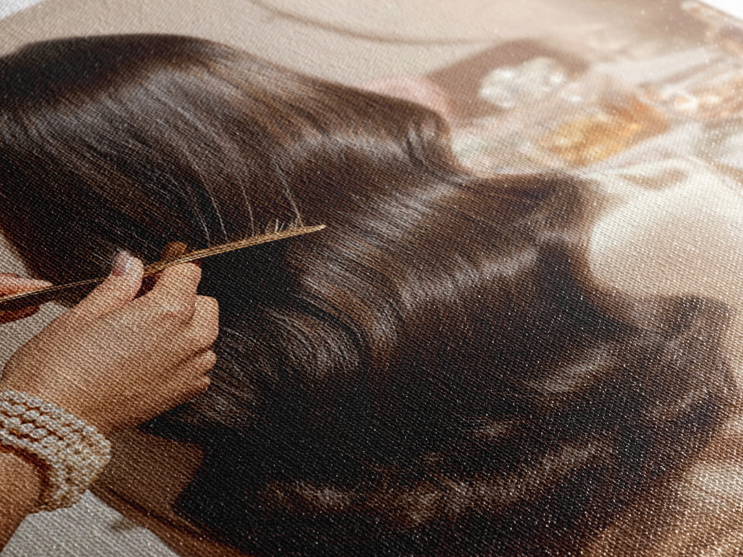 Elegant Hands Styling Hair Canvas Print, Hair Salon Art, Black Owned Art, Living Room Decor, Oil Painting, Style, HSA-1x1-22