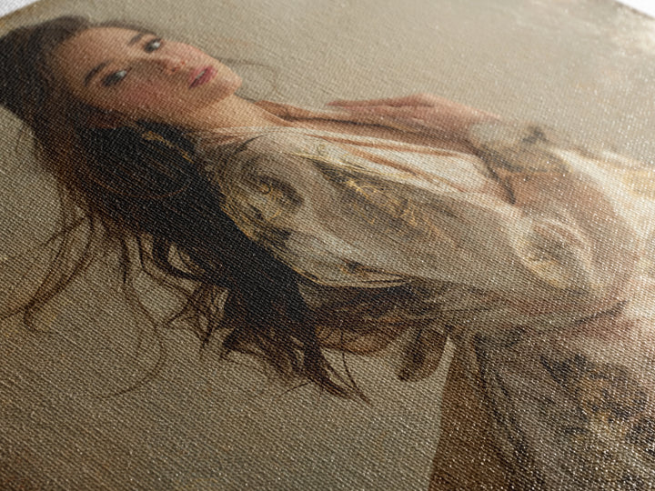Fashion Portrait with Flowing Glossy Hair Canvas Print, Hair Salon Art, Neutral Decor, Living Room Decor, Oil Painting, Style, HSA-1x1-25