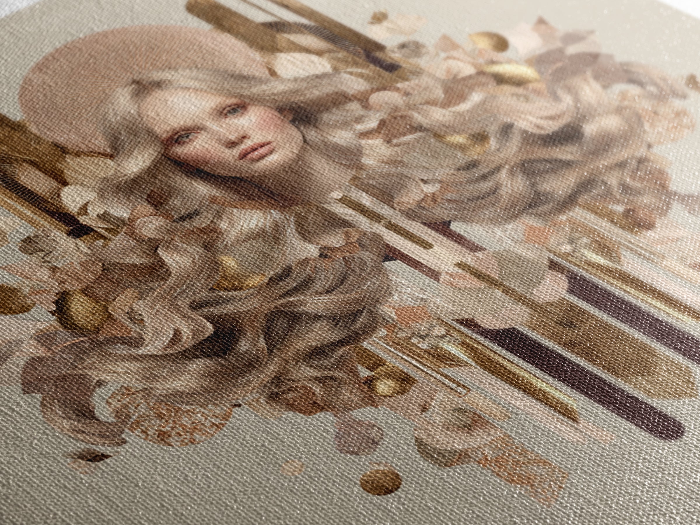 Fashion Portrait with Flowing Glossy Hair Canvas Print, Hair Salon Art, Neutral Decor, Living Room Decor, Oil Painting, Style, HSA-1x1-49